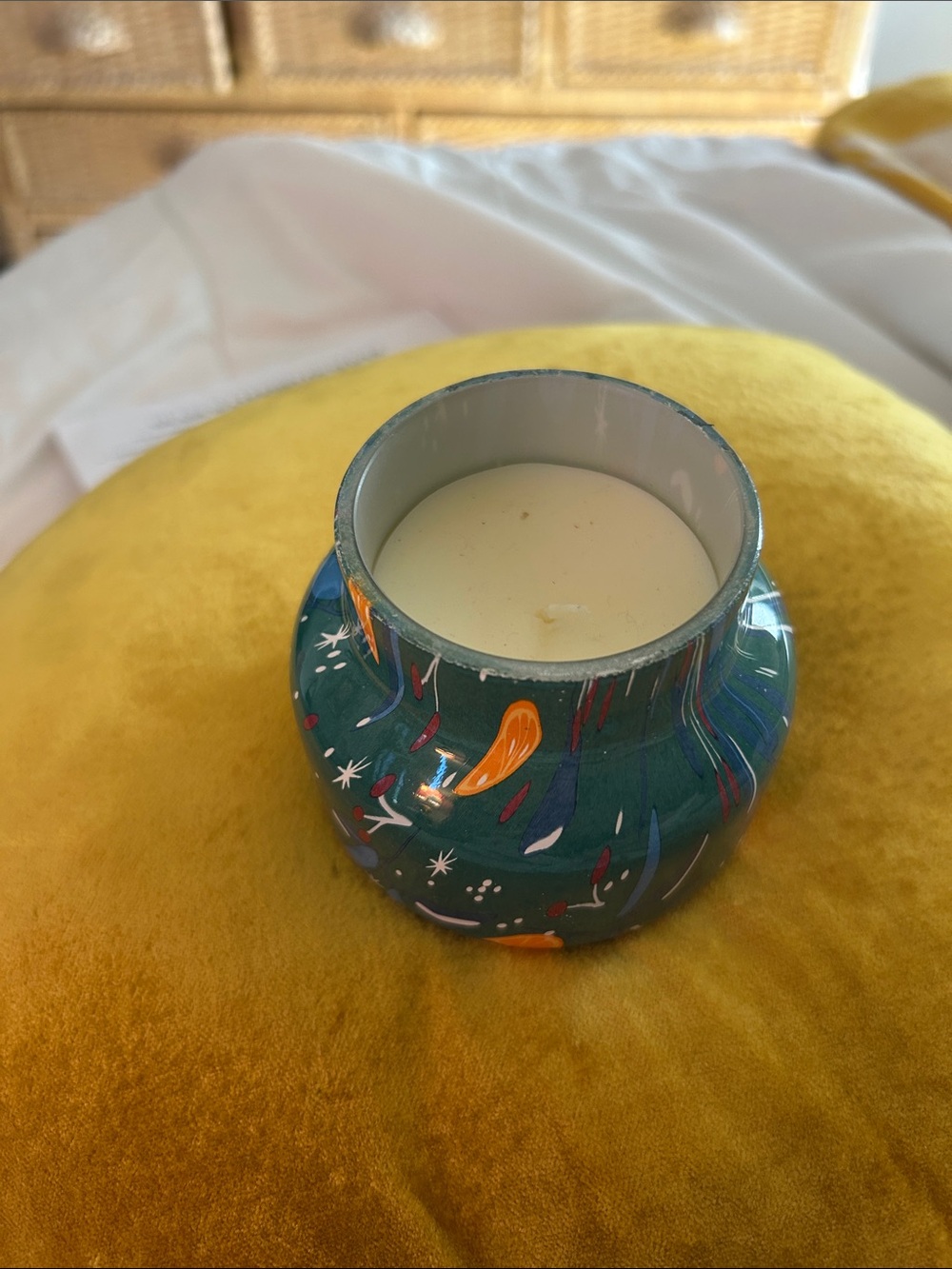 Decorative Green Glass Jar Candle with Citrus & Berry Motif By Volcano - Picture 4 of 7